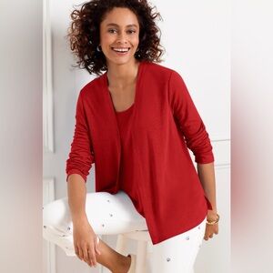 NWT Talbots Flyaway Linen Blend Cardigan L Large Red Open Sweater